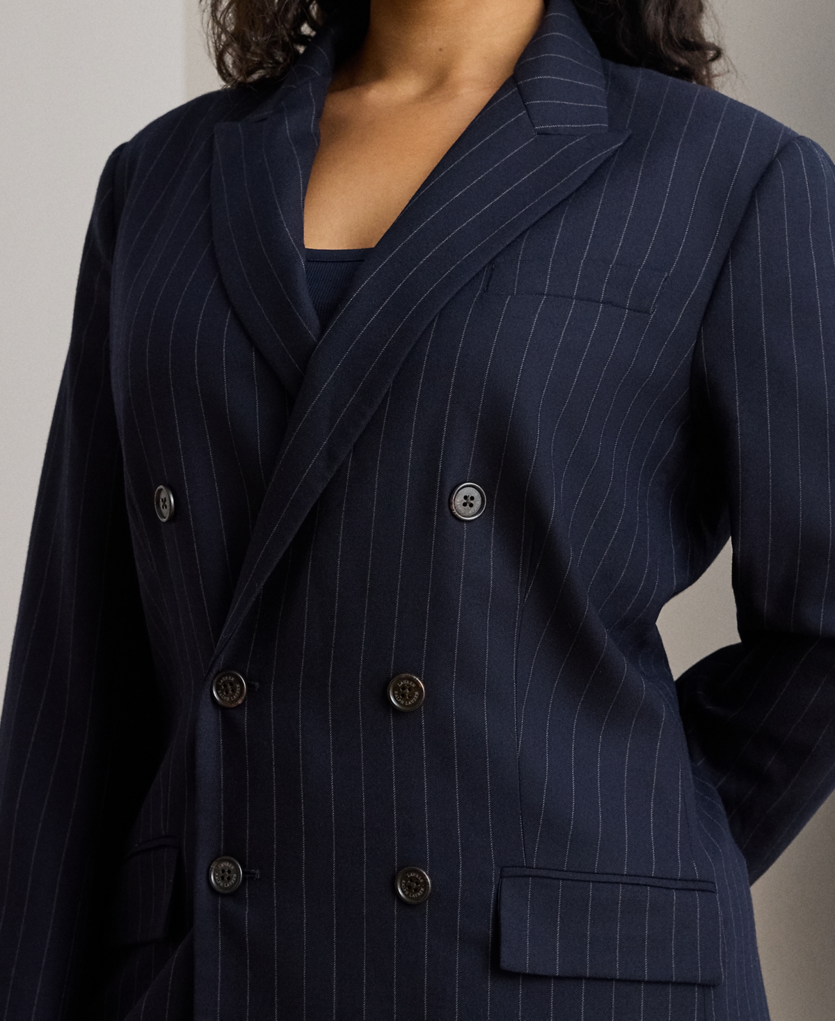 Lauren Ralph Plus Double-Breasted Pinstripe Twill Blazer