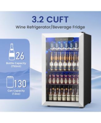 26 Bottle Wine Cooler Refrigerator, Small Freestanding Wine Fridge  ,  Champagne, Built-in Wine Cellar with Stainless Steel Glass Door