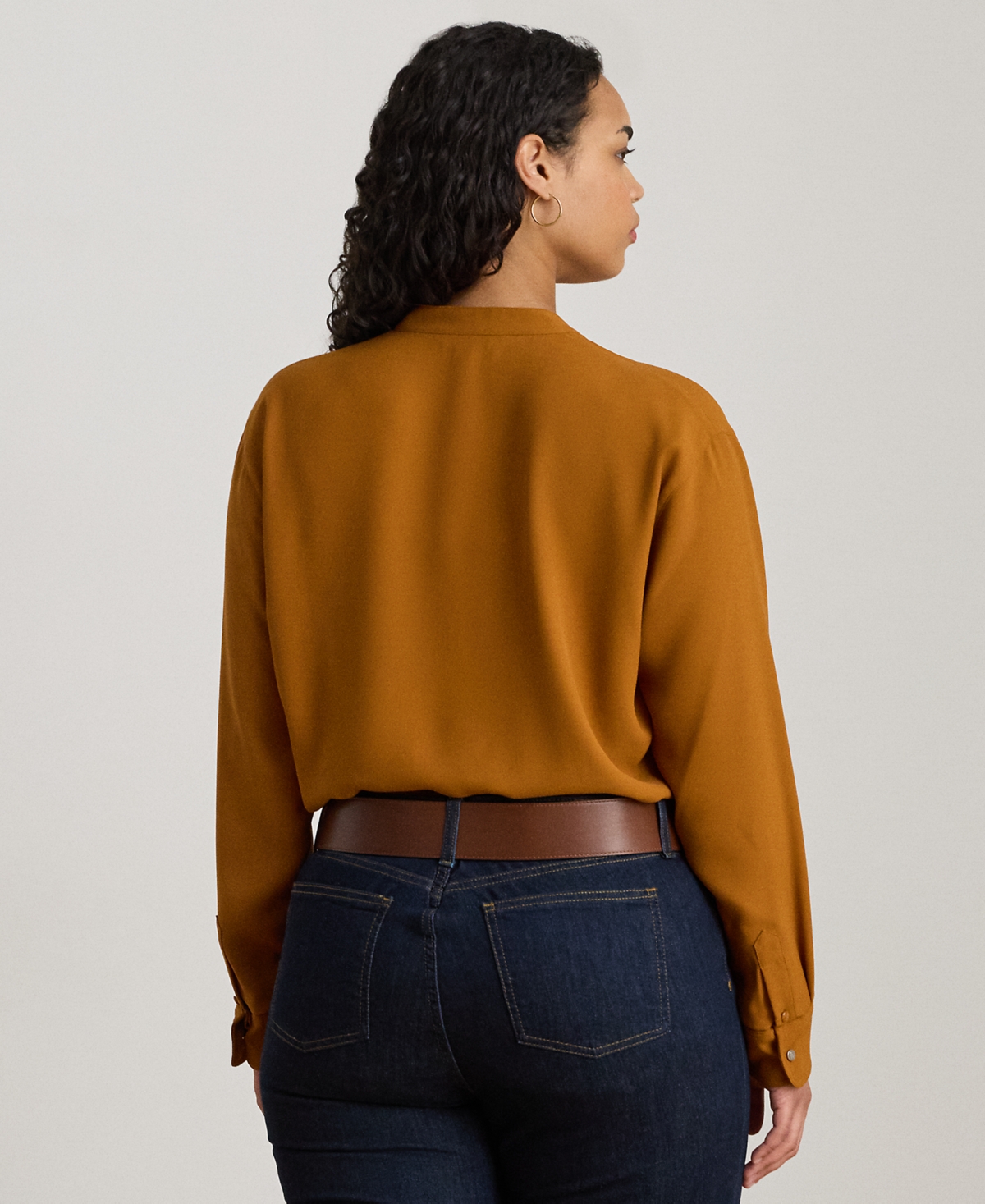 Ralph Lauren Plus Size Ruffle Trimmed Tunic Top In Brown