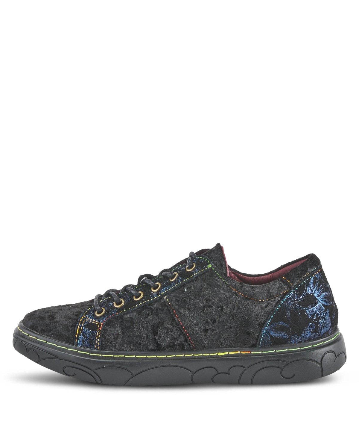 L Artiste Women s Danli-cheeta Hand Painted Leather Platform Sneakers with Metallic Floral Accents and Removable Insole