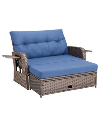 SleekArm 2-Person Wicker Outdoor Day Bed Set Patio Loveseat Sofa Set with Adjustable Backrest Cushions