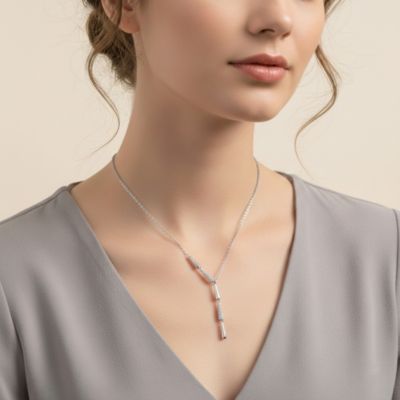 Women's White Gold Plated Clear Cubic Zirconia Lariat Necklace