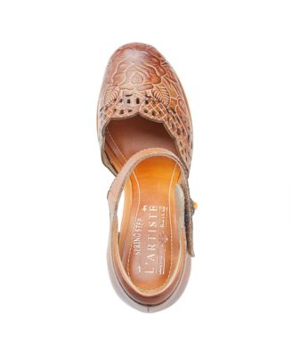 Women's Debbihary Hand-Painted Leather Mary Jane Pumps with Rose Embossing, Cutouts, Adjustable Strap, and 4-Inch Leather-Wrapped Heel