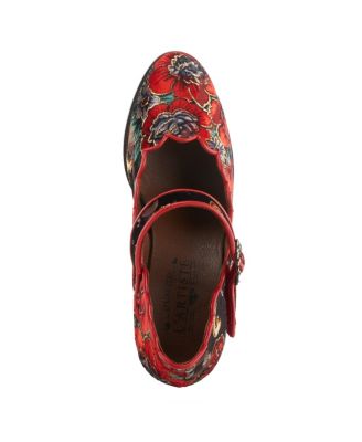 Women's Adodora Floral Tapestry Mary Jane Heels with Hook-and-Loop Strap, Cushioned Insole, and Flexible Sole