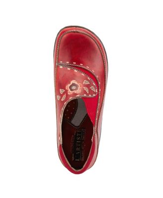 L Artiste Women s BURBANK Hand-Painted Leather Clogs with Floral Embossing and Elastic Insets