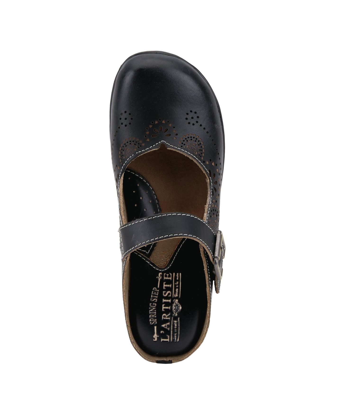 Женские сабо L'Artiste L Artiste Women s Aneria Hand-Painted Leather Clogs with Floral Laser Cutouts, Adjustable Buckle & Contrast Stitching, цвет: Чёрный — фото 3