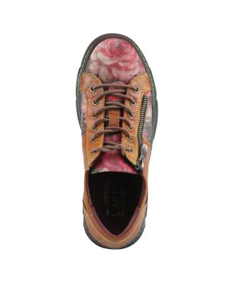 L’Artiste Women’s DANLI-BLOOM Zippered Platform Sneakers in Hand-Painted Leather with Floral Embossing and Rainbow Stitching