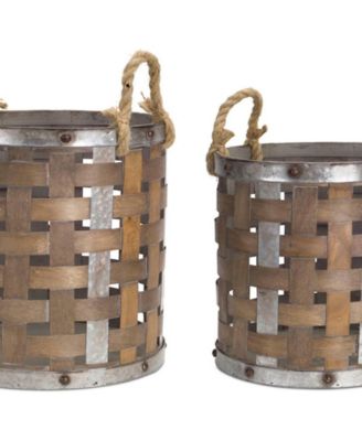 Woven Wood Pail With Rope Handle (Set of 2)