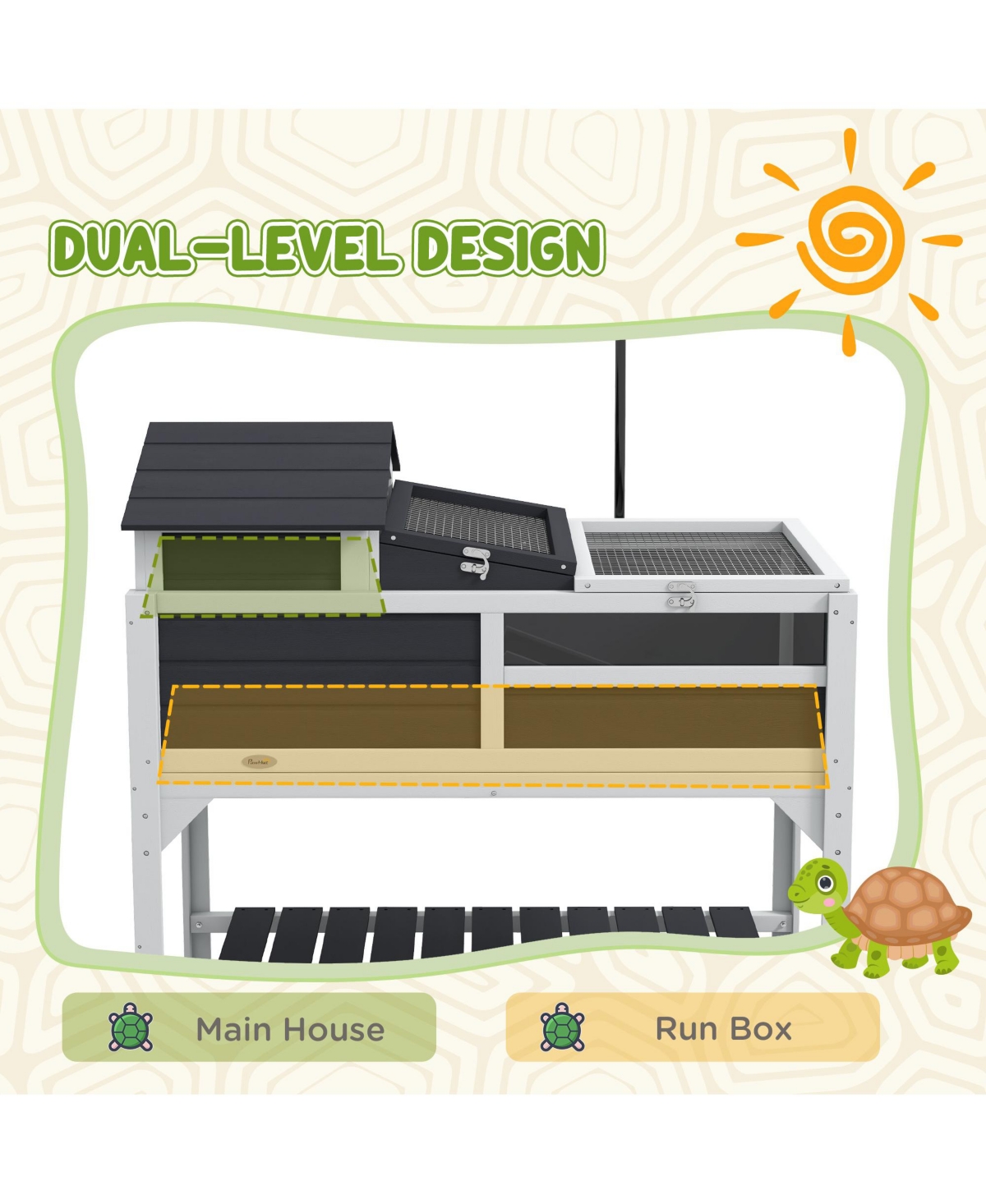 PawHut Tortoise Habitat with Adjustable Lamp Holder, Storage Shelf,