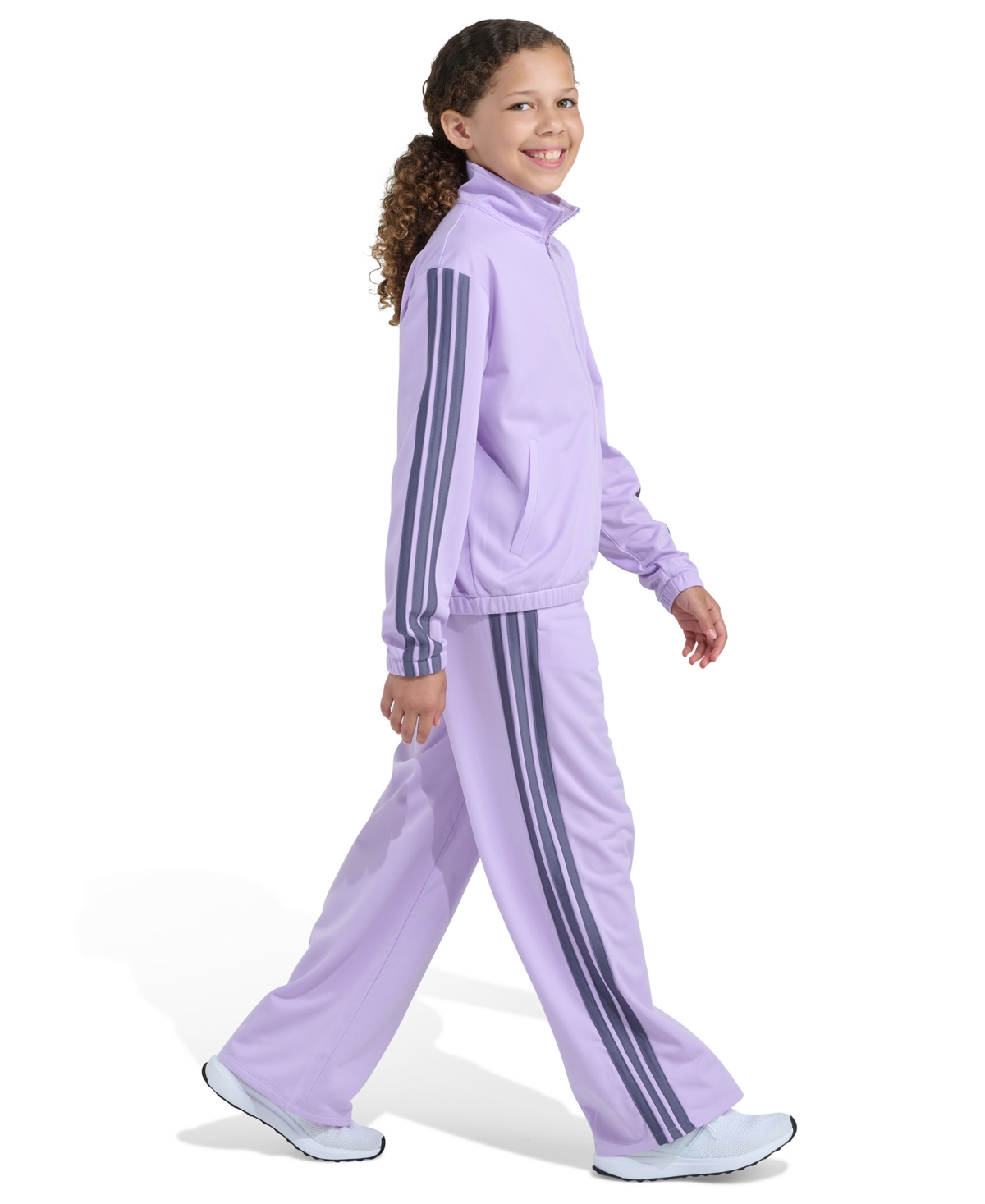 Adidas Originals Big Girls 8-16 Two-piece Full-zip Jacket And Wide Leg Tricot Pants Set In Purple