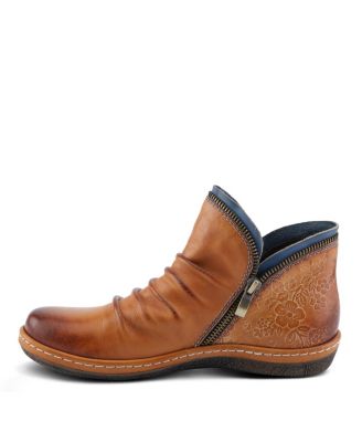 Women's Chesapeake Hand-Painted Leather Booties with Ruched Front, Inside Zipper, Floral Details – Comfortable Boho-Inspired Ankle Boots