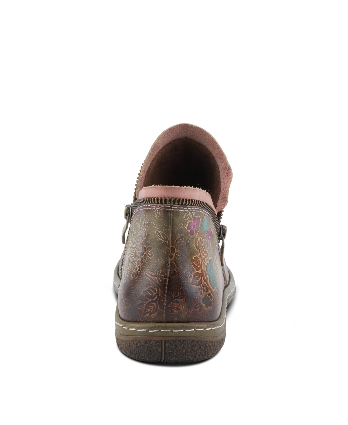 L'Artiste Women's Chesapeake Hand-Painted Leather Booties with Ruched Front, Inside Zipper, Floral Details, and Flexible Sole – Comfortable Boho-Inspi