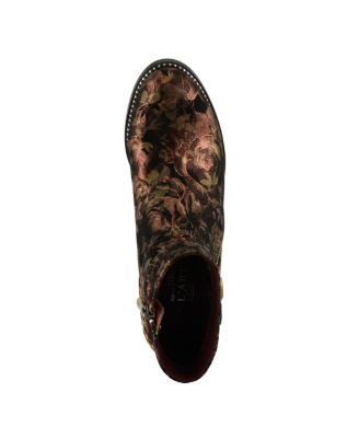 Women's Dessalynn Floral and Animal Print Suede Ankle Boots with Velvet Lining, Decorative Button, Side Zipper – Artistic Comfort Booties