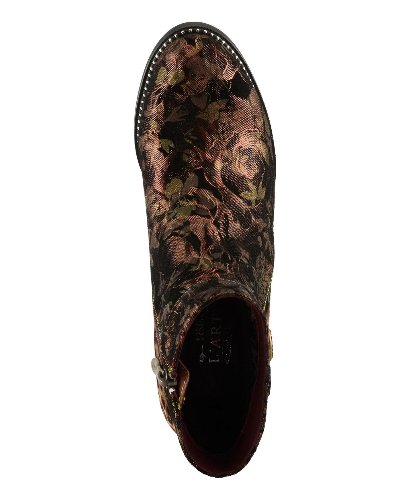 Женские ботинки L'Artiste Dessalynn Floral and Animal Print Suede Ankle Boots with Velvet Lining, Decorative Button, Side Zipper - Artistic Comfort Booties, цвет: Бронзовый разноцветный — фото 2