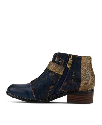 Women s Georgiana Leather Booties with Decorative Buckle, Rainbow Stitching, and Full-Zip Closure – French-Inspired Comfort Ankle Boot