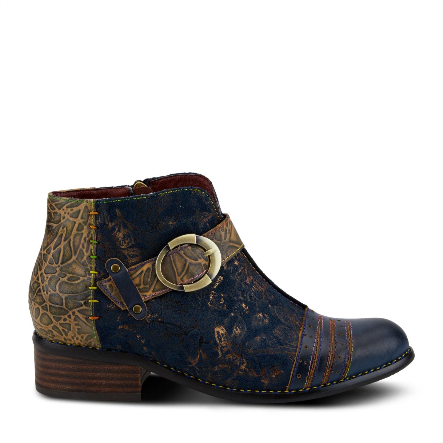 Женские ботинки L'Artiste Women s Georgiana Leather Booties with Decorative Buckle, Rainbow Stitching, and Full-Zip Closure - French-Inspired Comfort Ankle Boot, цвет: Синий разноцветный — фото 2