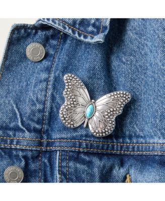 Silver Antique Butterfly Pin with Turquoise Accent
