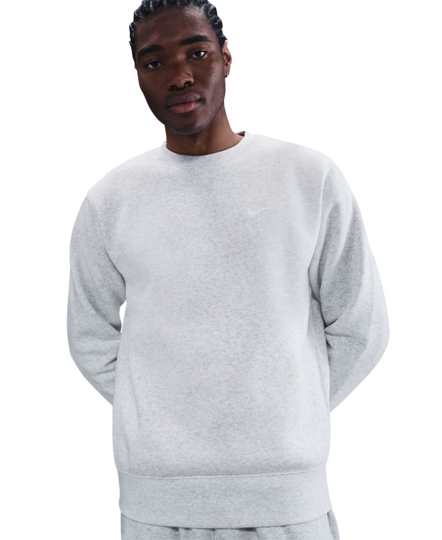 Мужская толстовка Nike Club Fleece Crewneck Logo, цвет: Берёзовый меланжевый / Белый — фото 2