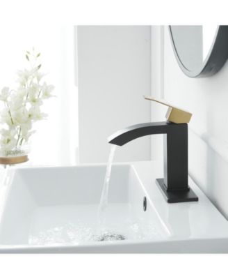 Waterfall Single Hole Single-Handle Low-Arc Bathroom Sink Faucet With Pop-up Drain Assembly In Gold Black