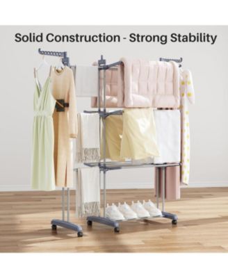 Clothes Drying Rack - Foldable Movable Clothes Rack Drying 30.0" W to 59.0" W Extensible Drying Rack Clothing Oversized 4-Tier Stainless Steel Large Clothes Rack Drying Indoor and Outdoor
