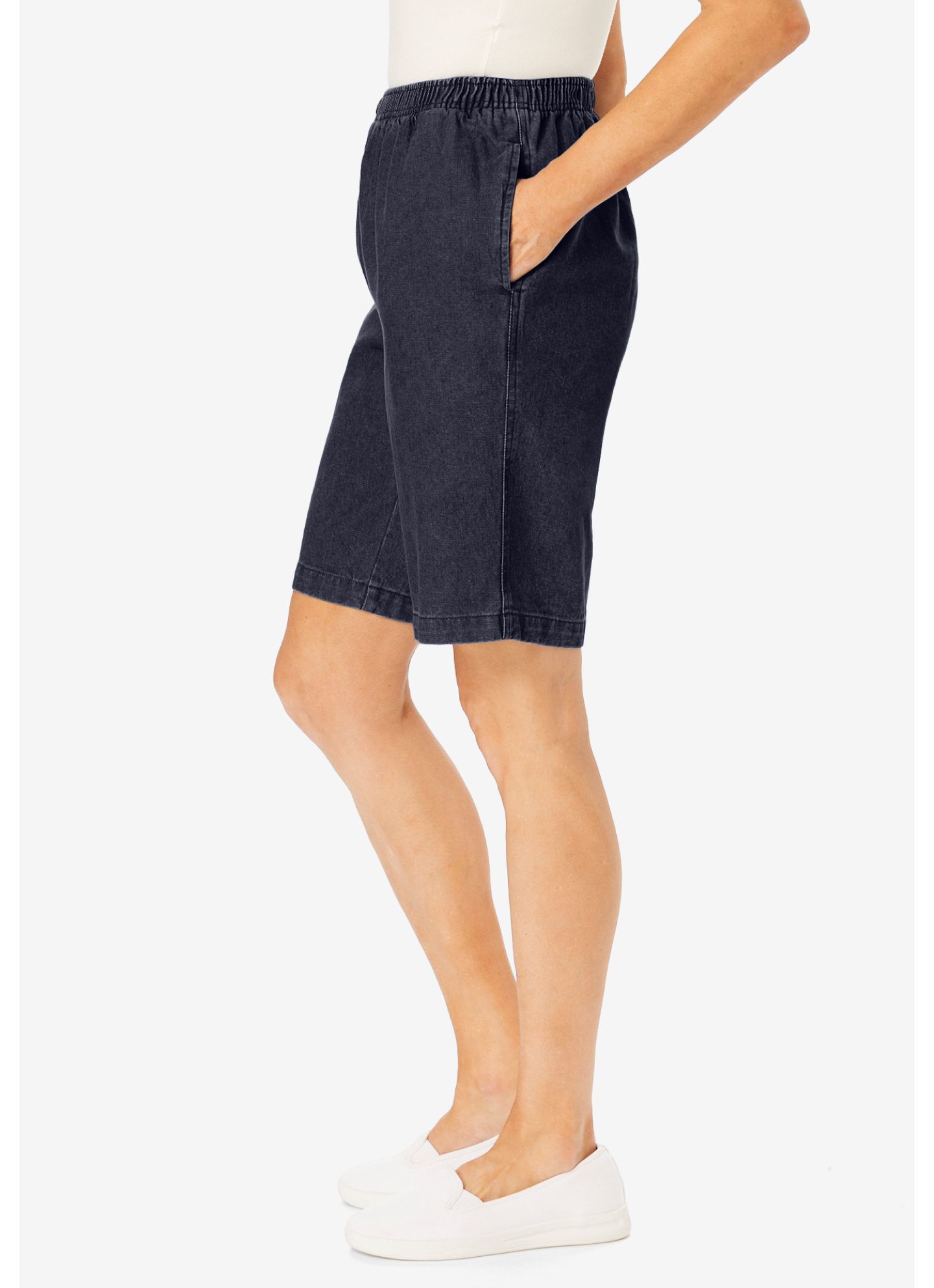 Женские шорты Woman Within Within 7-Day Elastic-Waist Pull-On Cotton Denim Shorts, цвет: Индиго — фото 3