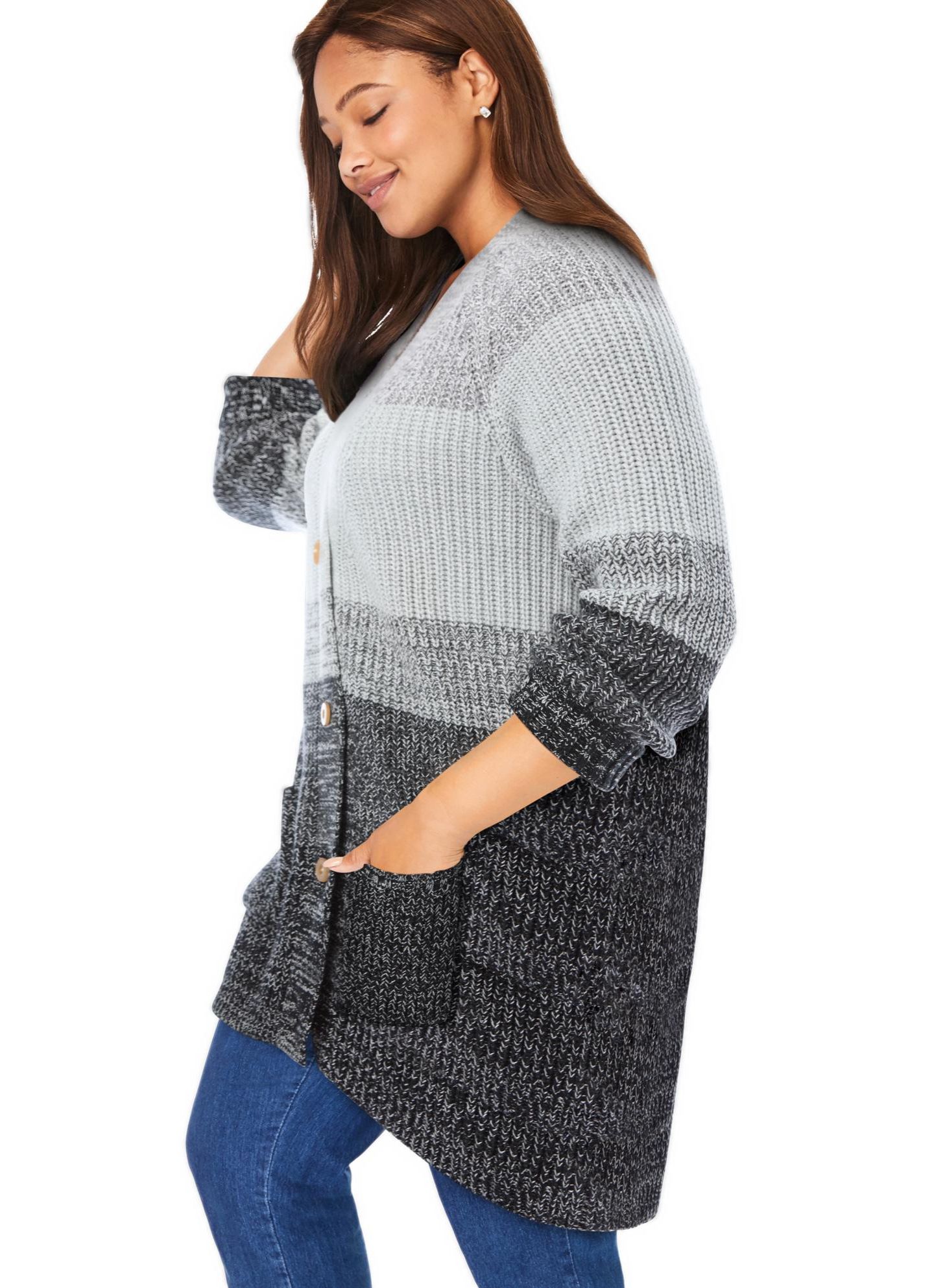 Женский кардиган Woman Within Within Ombre Shaker Cardigan, цвет: Чёрный — фото 3