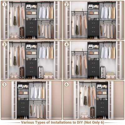 8-Foot Walk-In Closet Organizer with 3 Shelving Towers, Heavy-Duty Clothes Rack and 3 Drawers