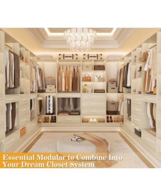 Corner Closet System with Upper & Lower Hanging Areas, Corner Wardrobe Organizer with Shoe Shelf