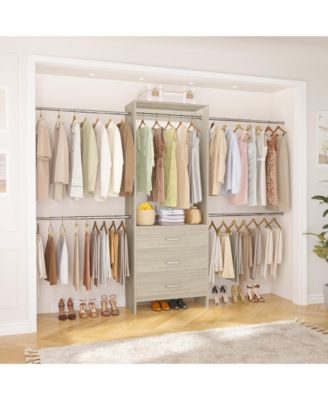 3 Wood Drawers and 4 Retractable Hanging Rods Adjustable Closet System