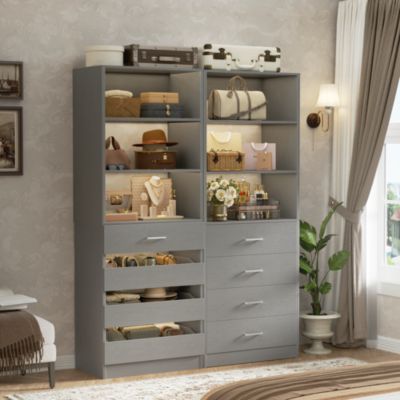 21.3-Inch Closet Drawer System, Walk-In Closet Tower with 4 Wooden Drawers and Shelves