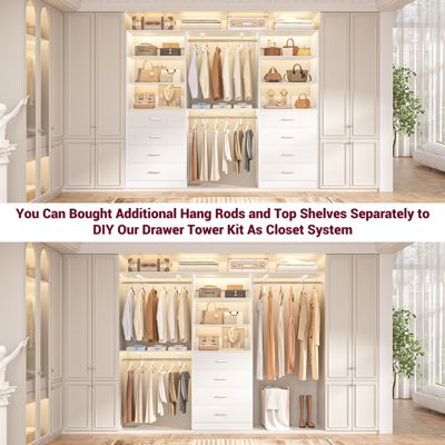 21.3-Inch Closet Drawer System, Walk-In Closet Tower with 4 Wooden Drawers and Shelves