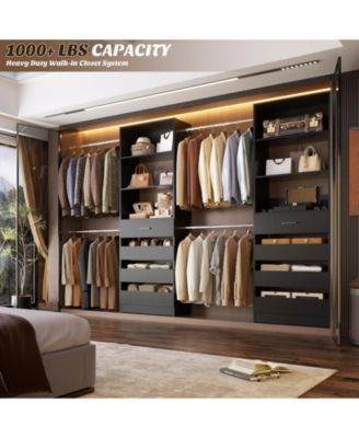8FT Wall Mounted Closet System with 4 Drawers and 4 Hanging Rods, Garment Rack with Shelves