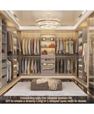 8FT Wall Mounted Closet System with 4 Drawers and 4 Hanging Rods, Garment Rack with Shelves