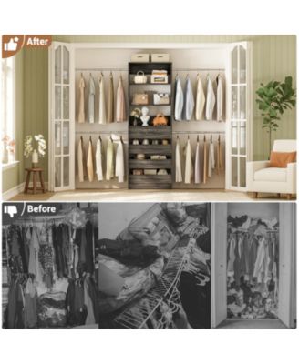 8FT Wall Mounted Closet System with 4 Drawers and 4 Hanging Rods, Garment Rack with Shelves