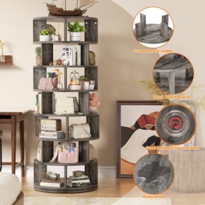 7-Tier Rotating Shoe Rack, 360° Display Wooden Revolving Shoe Rack Tower