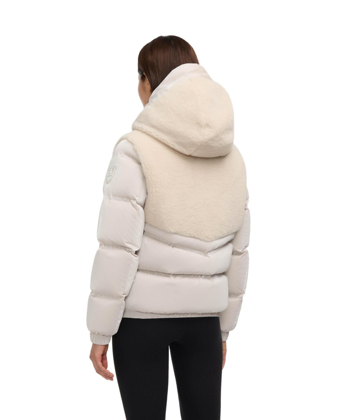 Pajar Nephele Mixed Media Short Puffer With Fixed Hood In Gold