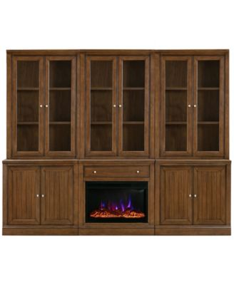 Amren 149" Wood 3 Door Hutches with 2 Door Base and Open Base with Drawer Fireplace Insert