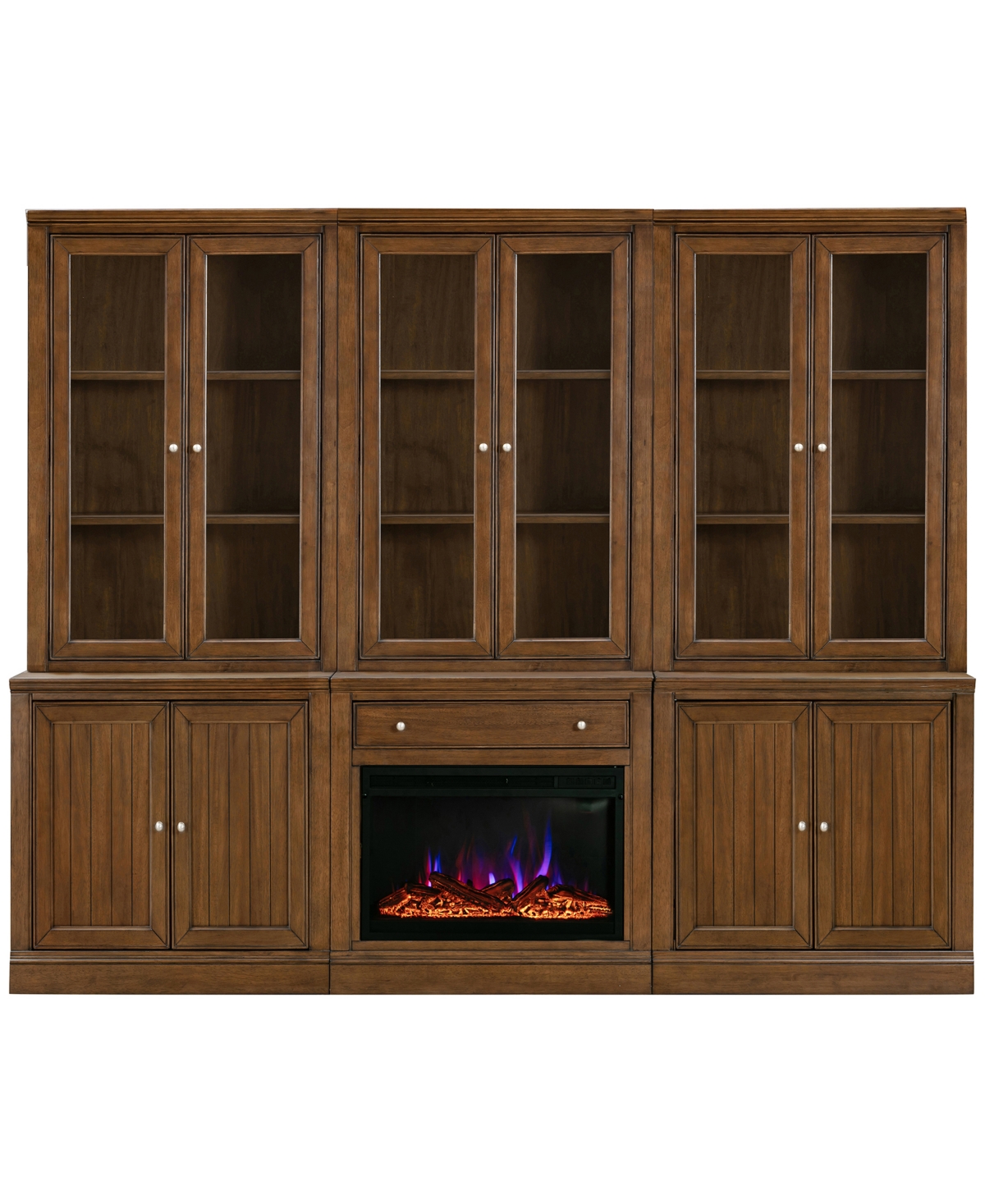 Macy's Amren 3 Door Hutches With 2 Door Base And Open Base With Drawer And Fireplace Insert In Brown