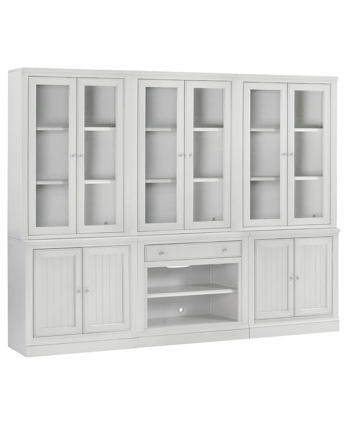 Macy's Amren 3 Stacked 2 Door Hutches With 2 Door Base And Open Base With Drawer In White