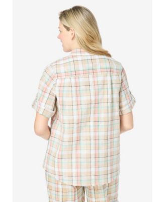 Women's Within Short-Sleeve Button Down Seersucker Shirt