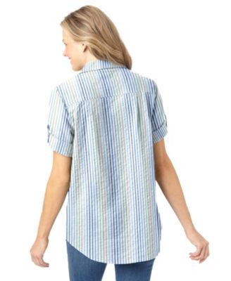 Plus Size Short-Sleeve Button Down Seersucker Shirt