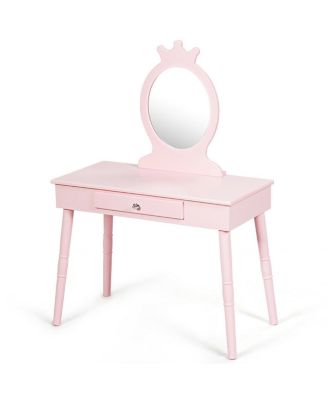 Kids Vanity Makeup Table & Chair Set Make Up Stool Play Set for Children