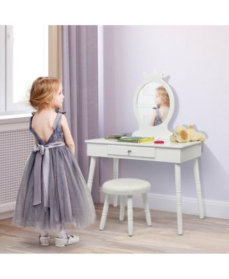 Kids Vanity Makeup Table & Chair Set Make Up Stool Play Set for Children