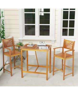 3 PCS Outdoor Acacia Wood Bar Set w/ Slatted Seat & Tabletop
