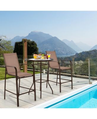 3PCS Patio Bar Set Outdoor Bistro Set with 2 Stools & 1 Tempered Glass Table