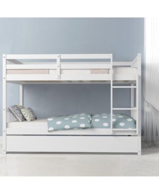 Full over Full Bunk Bed Platform Wood Bed Captain's Bed w/ Trundle & Ladder Rail