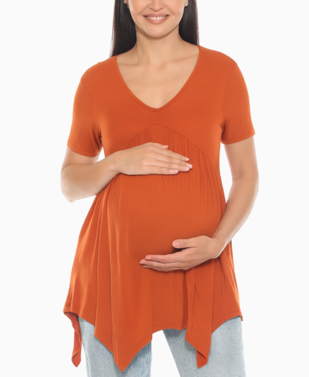 White Mark Women's Shirred Maternity Top In Brown
