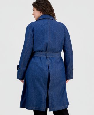 Plus Size Belted Denim Trench Coat