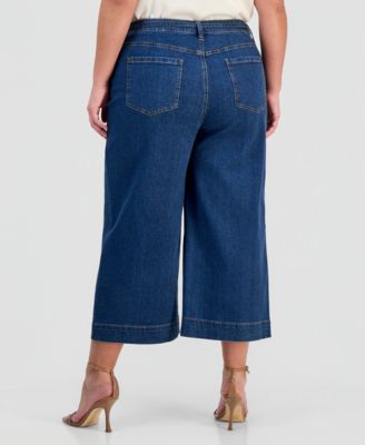 Plus Size High Rise Cropped Wide-Leg Jeans