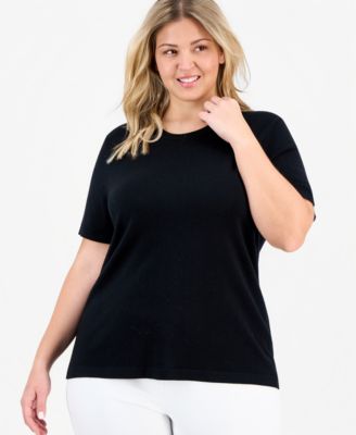 Anne Klein - Plus Size Short Sleeve Merino Wool Sweater